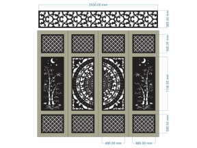 File bản vẽ cnc cổng 4 cánh trúc trống đồng kết hợp ô thoáng