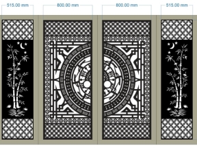 File CAD CNC cổng 4 cánh cây trúc kết hợp trống đồng