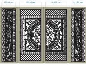 File CAD CNC cổng 4 cánh tre trúc kết hợp trống đồng