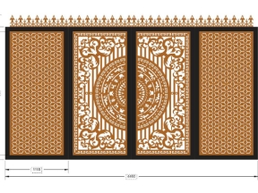 File cad cnc cổng 4 cánh trống đồng bông tuyết kết hợp chông