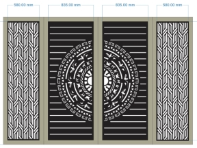 File cad cnc cổng 4 cánh trống đồng hoa văn hiện đại 2026
