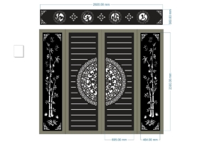 File CAD CNC cổng 4 cánh trống đồng kết hợp trúc và ô thoáng vạn sự như ý
