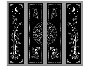 File cad cnc cổng 4 cánh trống đồng trúc chim