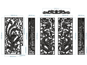 File cad cnc cổng 6 cánh trúc kết hợp rồng