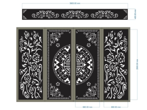 File cad cổng 4 cánh trống dơi hoa