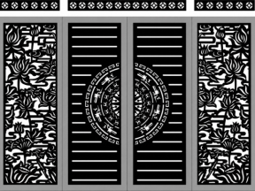 File cad cổng 4 cánh trống đồng bông sen