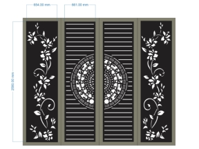 File cad cổng 4 cánh trống đồng cây lá