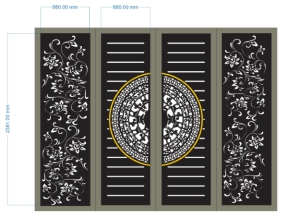 File cad cổng 4 cánh trống đồng hoa đẹp 2026