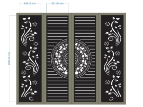 File cad cổng 4 cánh trống đồng hoa lá