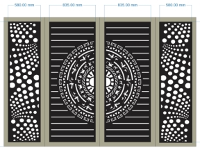 File cad cổng 4 cánh trống đồng hoa văn tròn