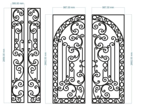 File cad thiết kế cửa sắt cổng 2 cánh hoa văn smt 368