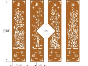 File cắt cnc cổng 4 cánh tùng cúc trúc mai