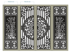 File cnc 4 cánh cổng trúc, trống đồng đẹp