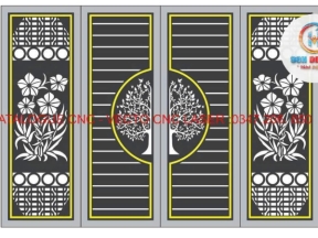 File cnc cổng 4 cánh file cad đẹp mẫu họa tiết cây