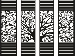 File cnc cổng 4 cánh mẫu họa tiết cây đẹp