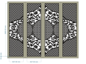 File cnc cổng 4 cánh mẫu họa tiết lá hình tròn