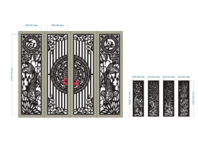 File cnc cổng 4 cánh trống đồng cá chép và tùng cúc trúc mai