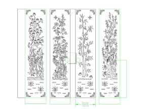 File cnc cổng 4 cánh tùng cúc trúc mai