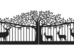 File cnc mẫu cửa sắt cổng 2 cánh mẫu họa tiết cây và con nai