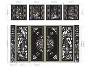 File cnc thiết kế cổng 6 cánh cá chép và thiết kế hàng rào tùng cúc trúc mai âm