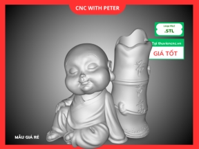 File CNC Tượng Chú Tiểu Ôm Bình Hoa – STL 3D Xuất Dao Sẵn – Mẫu Phật Nhỏ Nghệ Thuậ