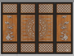 File cổng 4 cánh trống đồng họa tiết hoa cnc