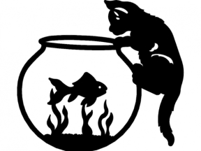 File trang trí cắt CNC hình chú mèo với bể cá