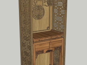Mẫu bàn thờ gỗ công nghiệp kết hợp vách thờ file sketchup