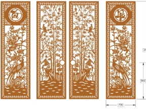 Mẫu bản vẽ cổng 4 cánh tài lộc tùng cúc trúc mai cnc