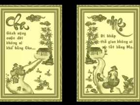 Mẫu cặp tranh thư pháp Cha Mẹ riêng biệt