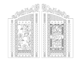 Mẫu CNC thiết kế Cổng 2 cánh họa tiết Hoa và chim Công