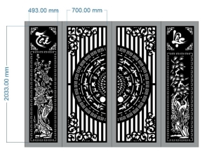 Mẫu cổng 4 cánh tài lộc tùng cúc trúc mai cnc
