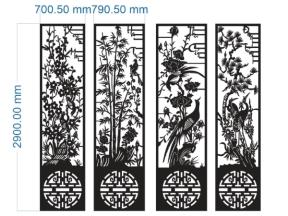 Mẫu cổng 4 cánh tùng cúc trúc mai chân chữ thọ dxf
