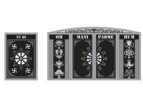 Mẫu cổng chùa CNC 4 cánh kết hợp cổng phụ 1 cánh từ bi