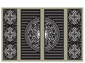 Mẫu cổng CNC 4 cánh hoa lá kết hợp trống đồng