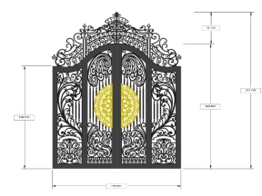 Mẫu cổng vòm 4 cánh họa tiết lá tây hiện đại, sang trọng