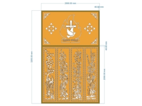 Mẫu mẫu cnc cổng 4 cánh tùng cúc trúc mai công giáo