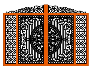 Mẫu thiết kế cổng 2 cánh cnc họa tiết trống đồng kết hợp hoa lá tây