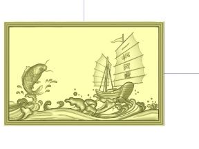 Mẫu thiết kế tranh cá chép và thuyền buồm trên sông