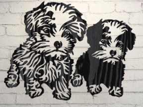 Mẫu tranh Decor 2 chú chó đáng yêu trên cad và corel