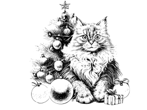 Mẫu tranh decor con mèo và cây thông cnc