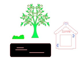 Mẫu tranh decor khung ảnh hình cây và ngôi nhà