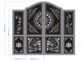 Mẫu file CNC cổng mái vòm trống đồng, cá chép, hoa sen và hoa lá
