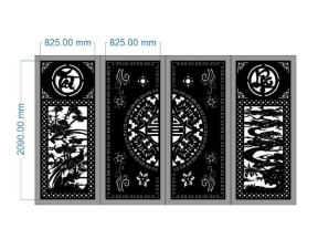 Model 2d cnc cổng 4 cánh tài lộc trống đồng