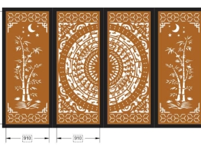 Model 2d cnc cổng 4 cánh trúc trống đồng dxf