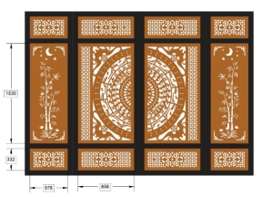 Model cắt cnc cổng 4 cánh trúc trống đồng kết hợp dơi