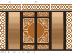 Model cắt cnc cổng 6 cánh hoa văn và đồng tiền