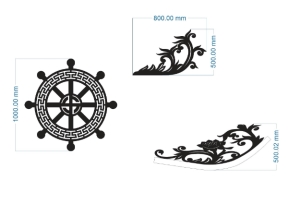 Model cnc bánh xe pháp luân và hoa văn mái chùa