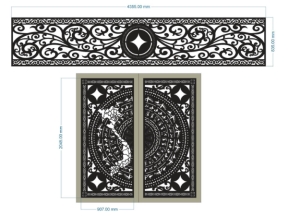 Model cnc cổng 2 cánh bản đồ việt nam và lan can lá tây