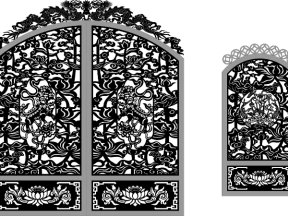 Model cnc cổng 2 cánh chính phụ sen nghê kết hợp chóp rồng